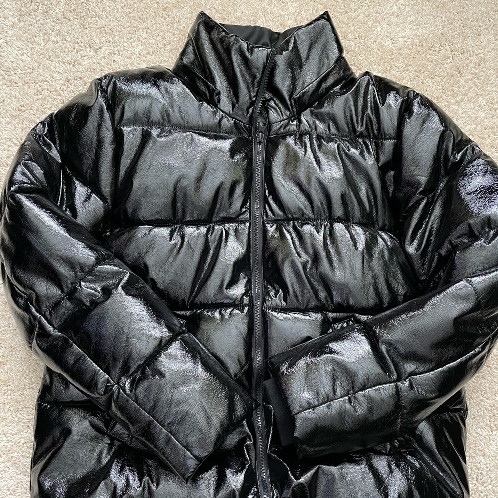 Garage Wet Look Faux Leather Puffer